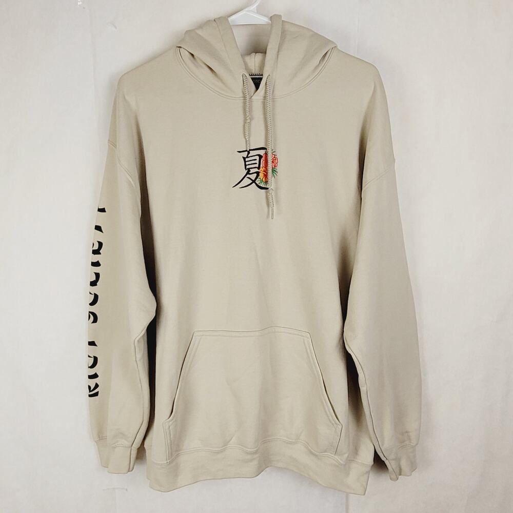 Riot Society hoodie tan embroidered floral Size large Skater Y2K Streetwear